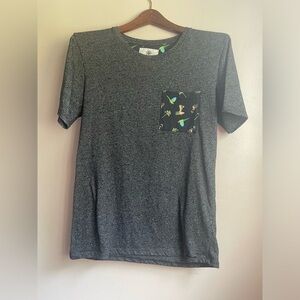 On the Byas Heather black with hula girl print pocket T-shirt men's size s